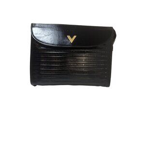 Authentic Vintage Valentino Black Leather Bag With Gold Logo Accent & Embossed D